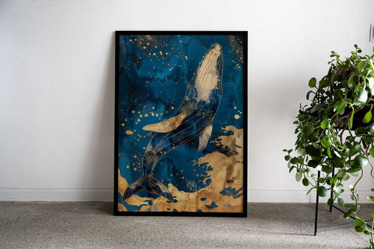 Majestic Gold Whale Asian Style Poster | Wall Art for Home & Office | High-Quality Print - High-Quality Visual Display