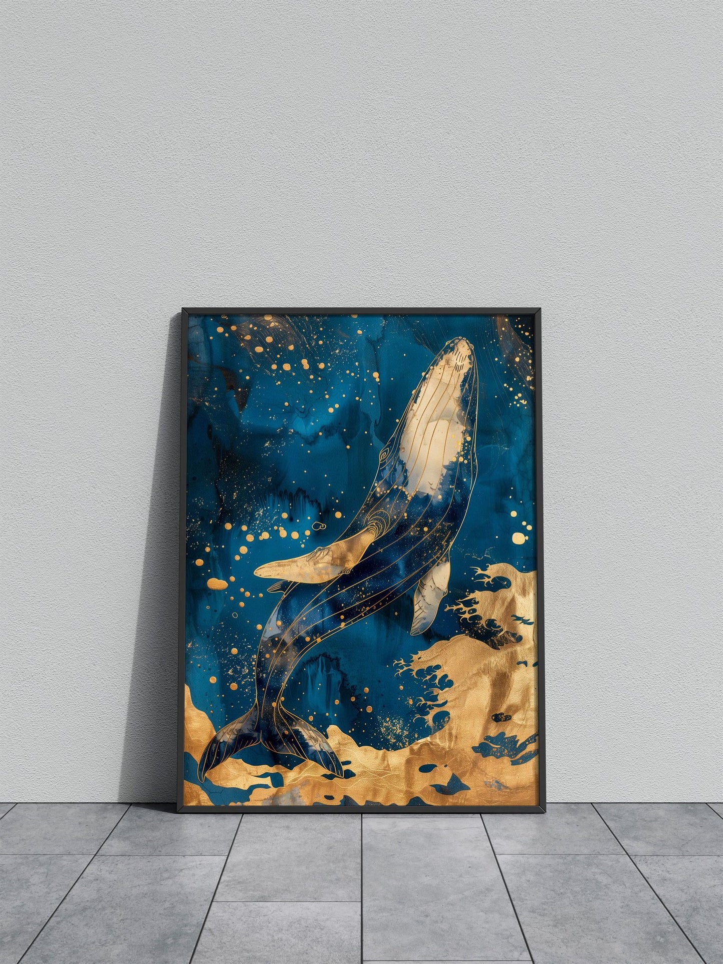 Majestic Gold Whale Asian Style Poster | Wall Art for Home & Office | High-Quality Print - High-Quality Visual Display