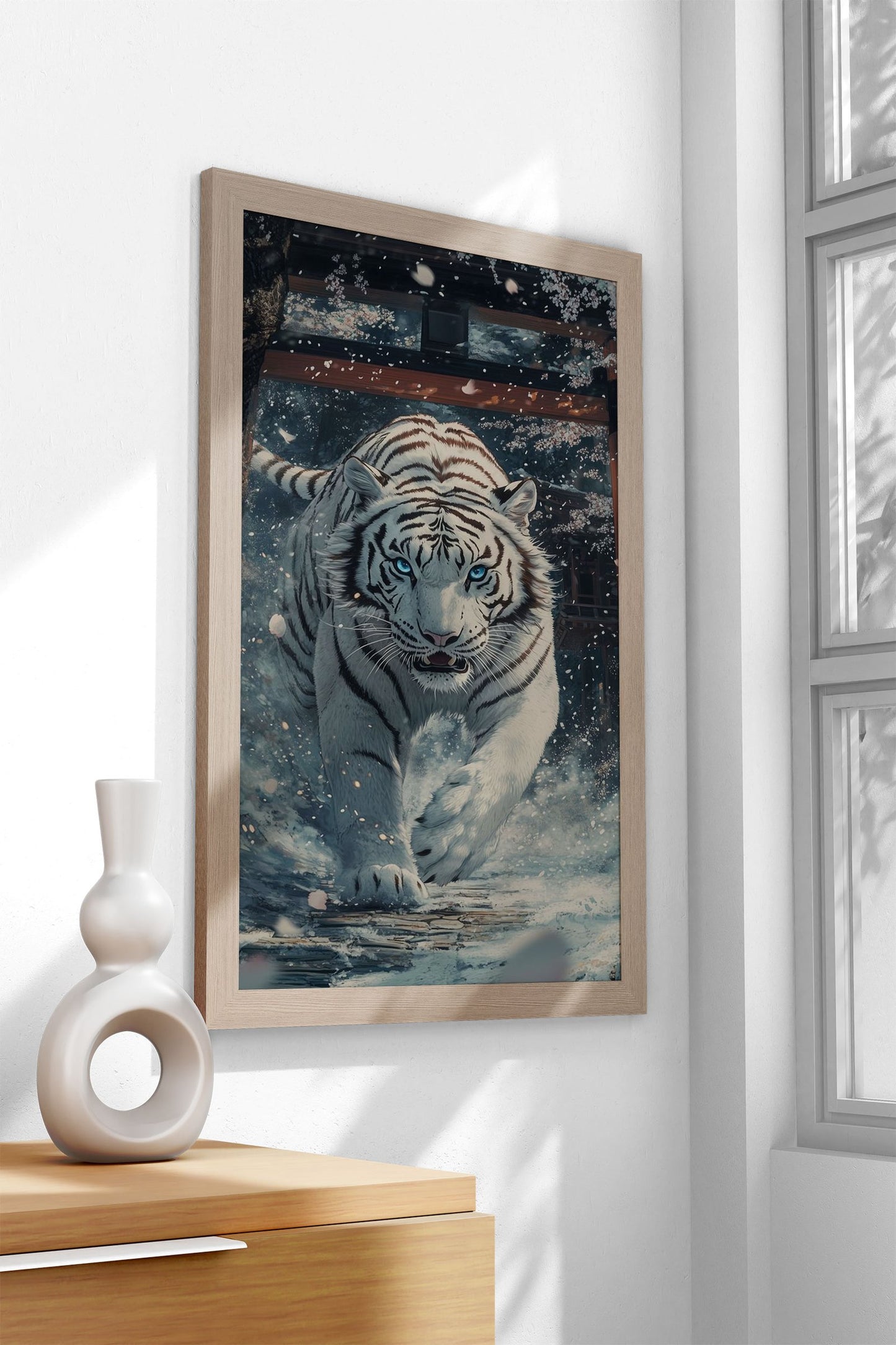 Majestic white Tiger Torii Asian Style Poster | Wall Art for Home & Office | High-Quality Print - High-Quality Visual Display