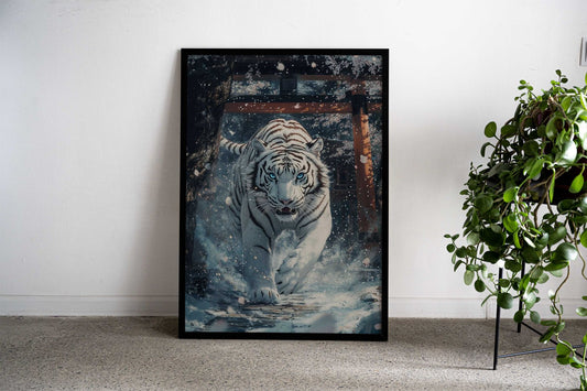 Majestic white Tiger Torii Asian Style Poster | Wall Art for Home & Office | High-Quality Print - High-Quality Visual Display