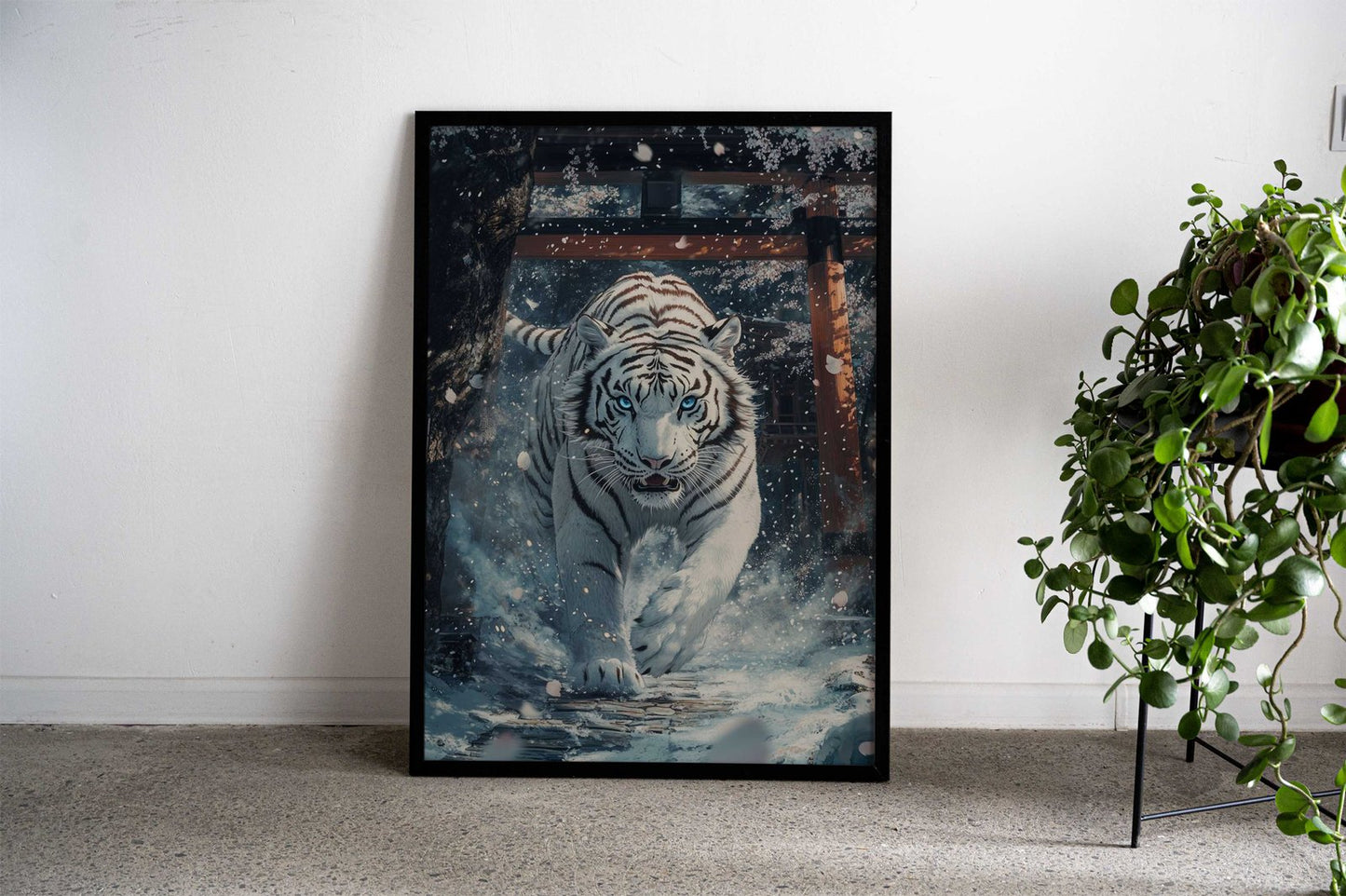 Majestic white Tiger Torii Asian Style Poster | Wall Art for Home & Office | High-Quality Print - High-Quality Visual Display