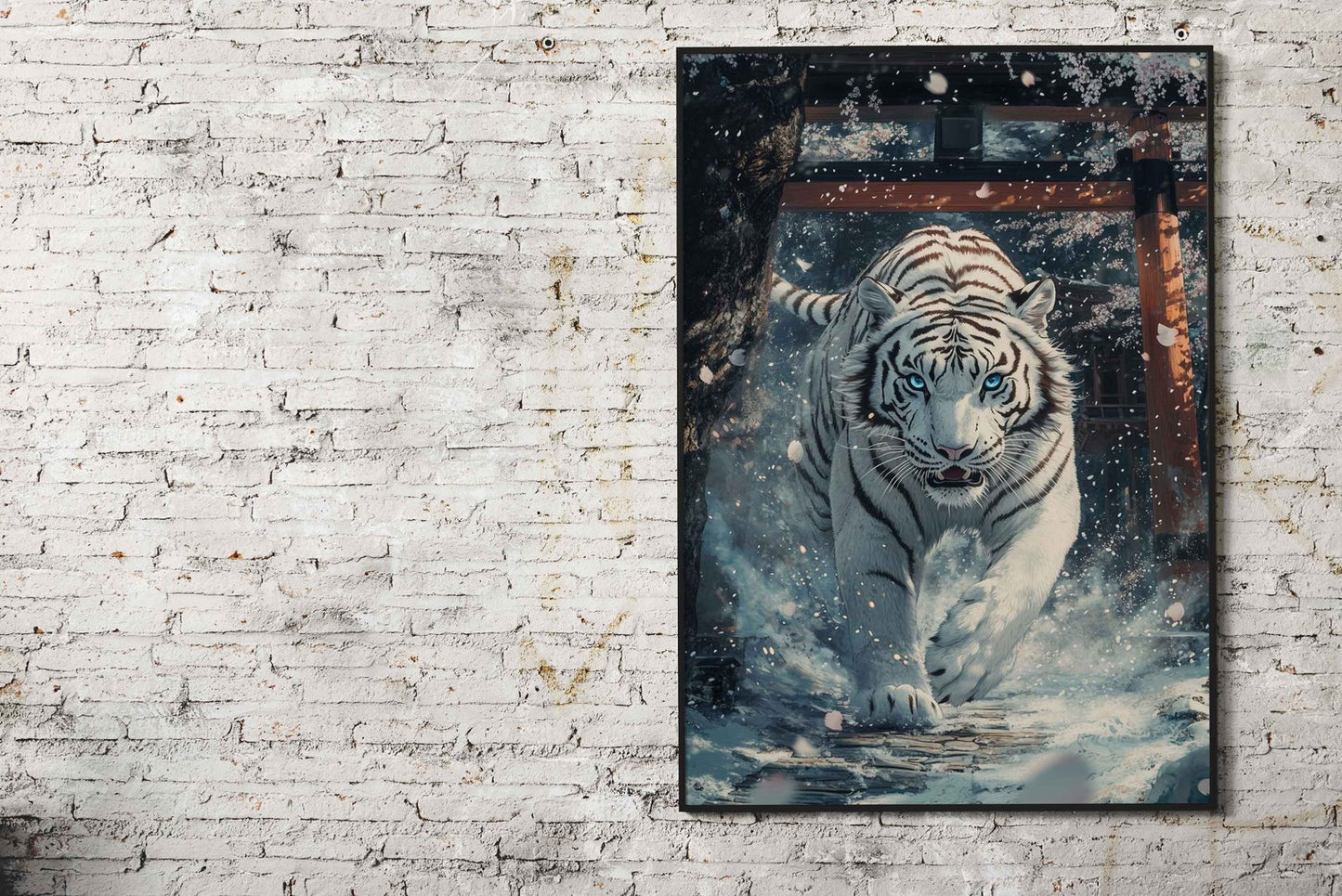 Majestic white Tiger Torii Asian Style Poster | Wall Art for Home & Office | High-Quality Print - High-Quality Visual Display