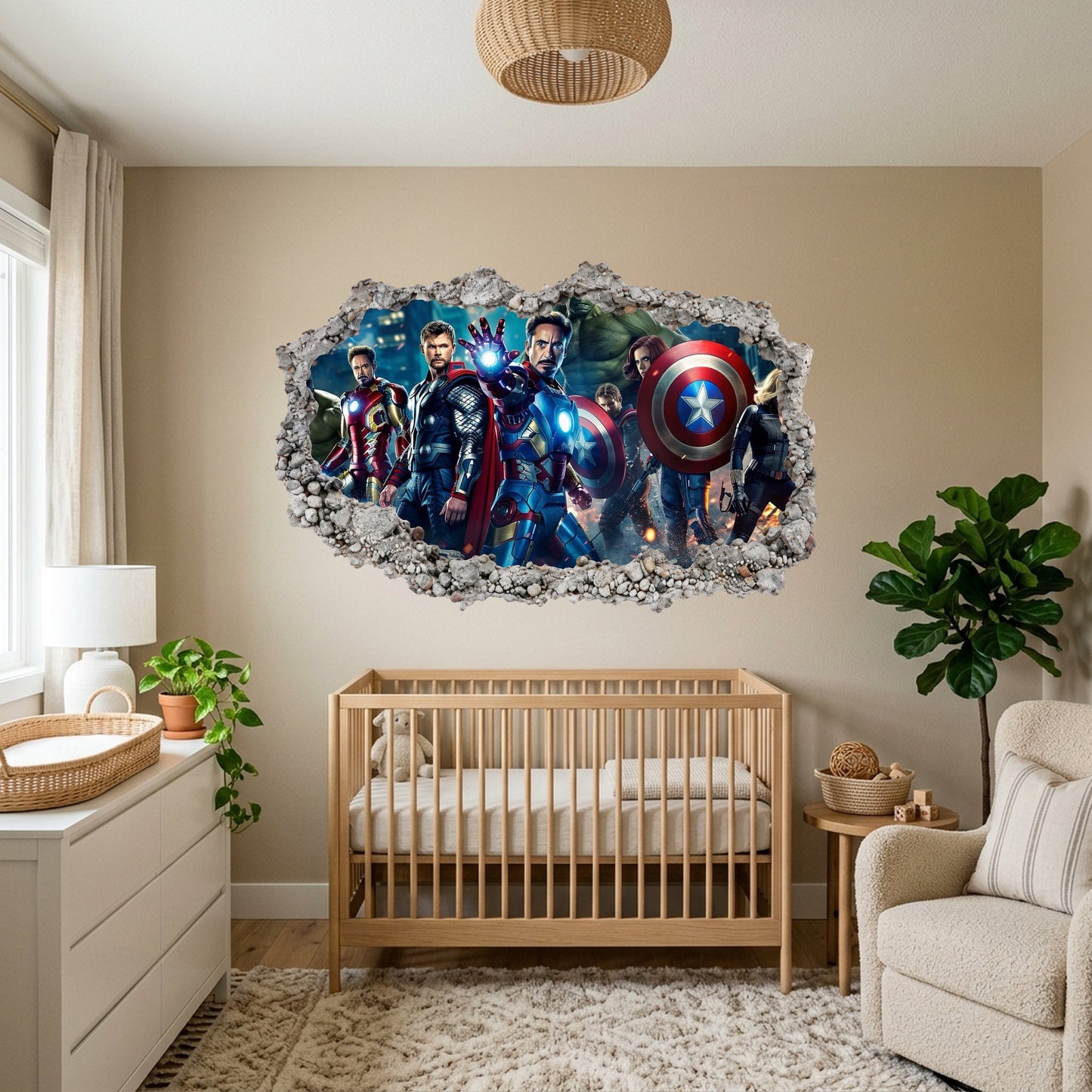 Marvel Avengers Superheroes 3D Effect Sticker Smashed Brick Decal 007