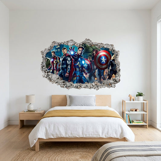 Marvel Avengers Superheroes 3D Effect Sticker Smashed Brick Decal 007