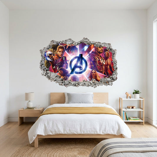 Marvel Avengers Superheroes 3D Smashed Wall Decal Kids Room Decor 042