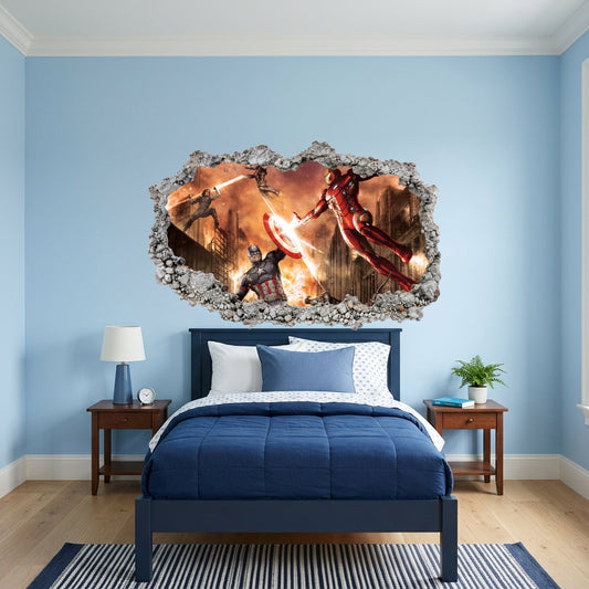 Marvel Avengers Superheroes Kids Room Decor 3D Wall Hole Decal 019