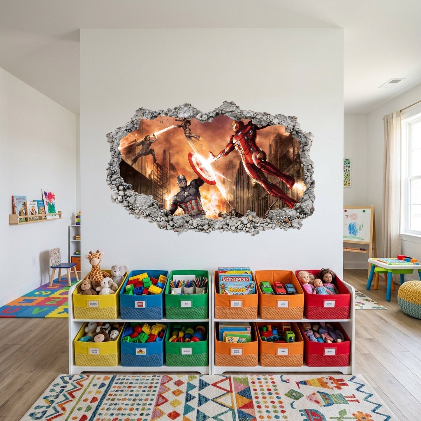 Marvel Avengers Superheroes Kids Room Decor 3D Wall Hole Decal 019