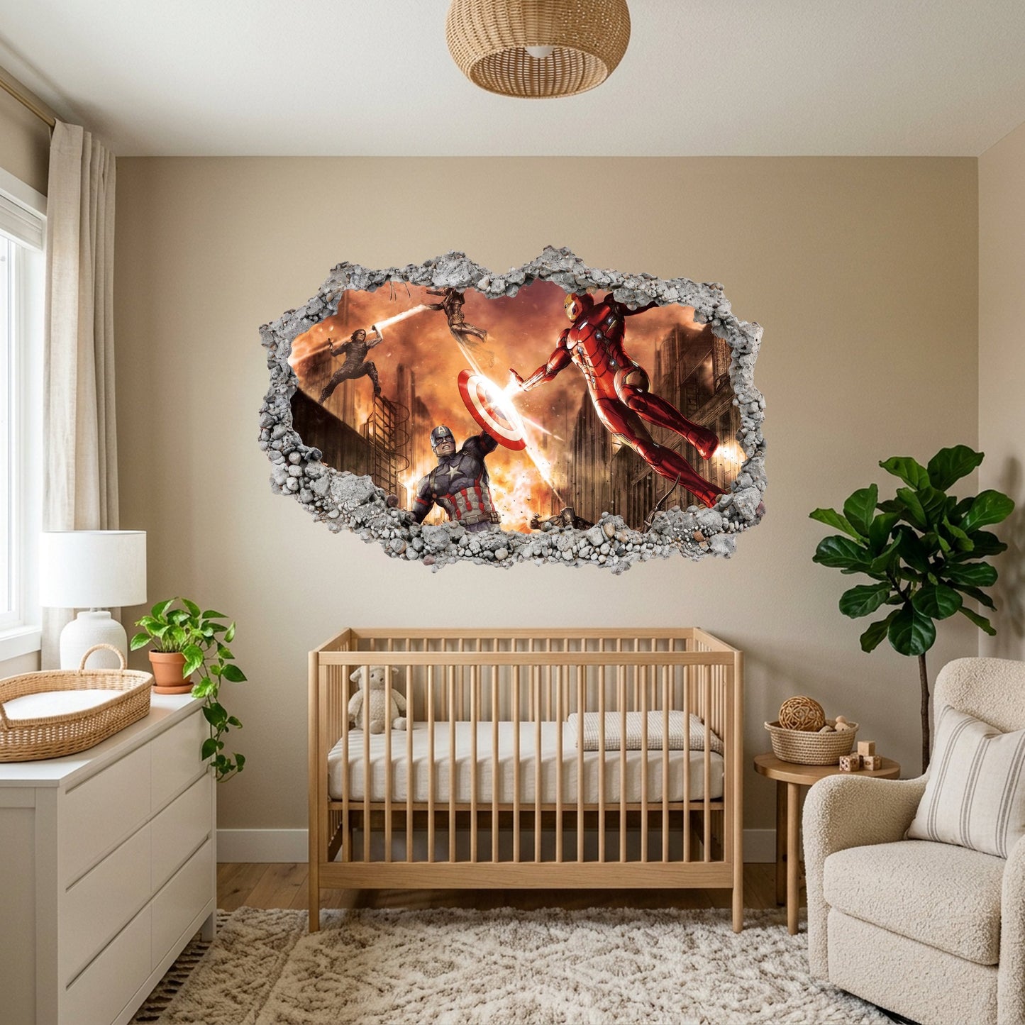 Marvel Avengers Superheroes Kids Room Decor 3D Wall Hole Decal 019