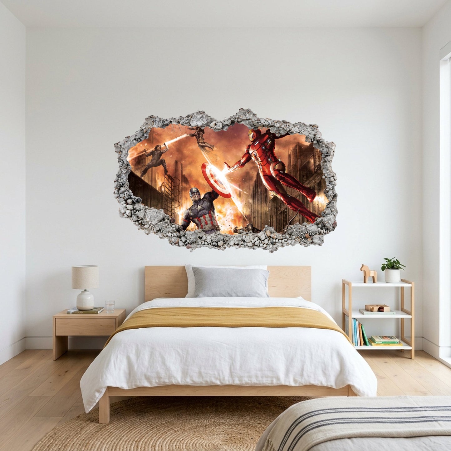 Marvel Avengers Superheroes Kids Room Decor 3D Wall Hole Decal 019
