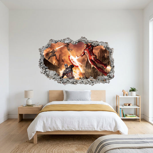 Marvel Avengers Superheroes Kids Room Decor 3D Wall Hole Decal 019