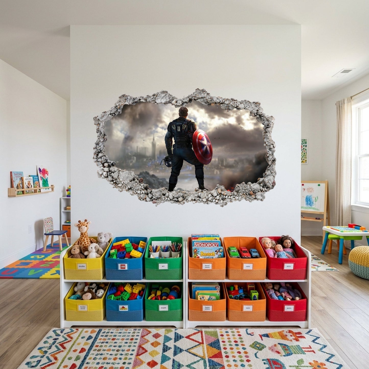 Marvel Avengers Superheroes Playroom Art Decal 3D Wall Hole Decal 043