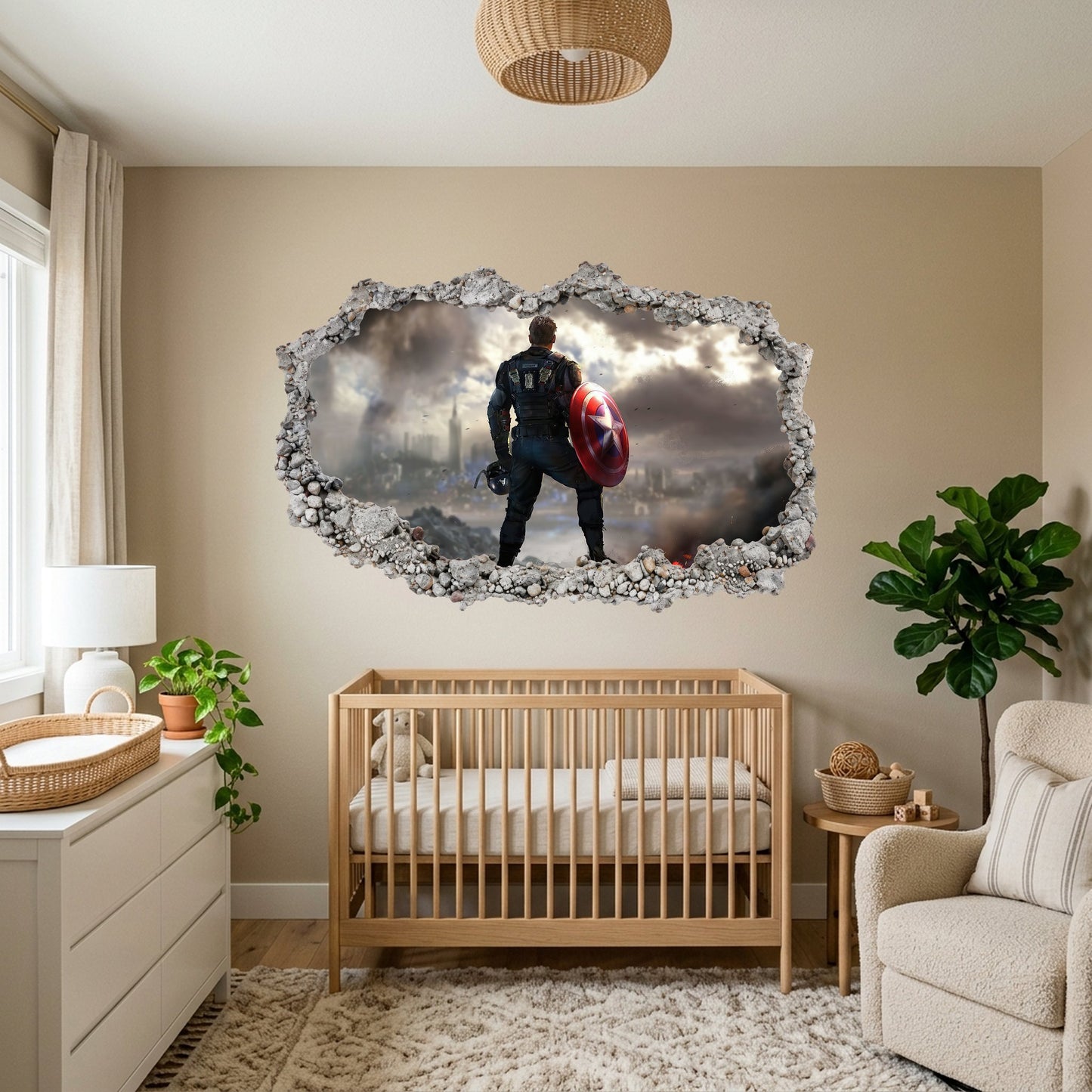 Marvel Avengers Superheroes Playroom Art Decal 3D Wall Hole Decal 043