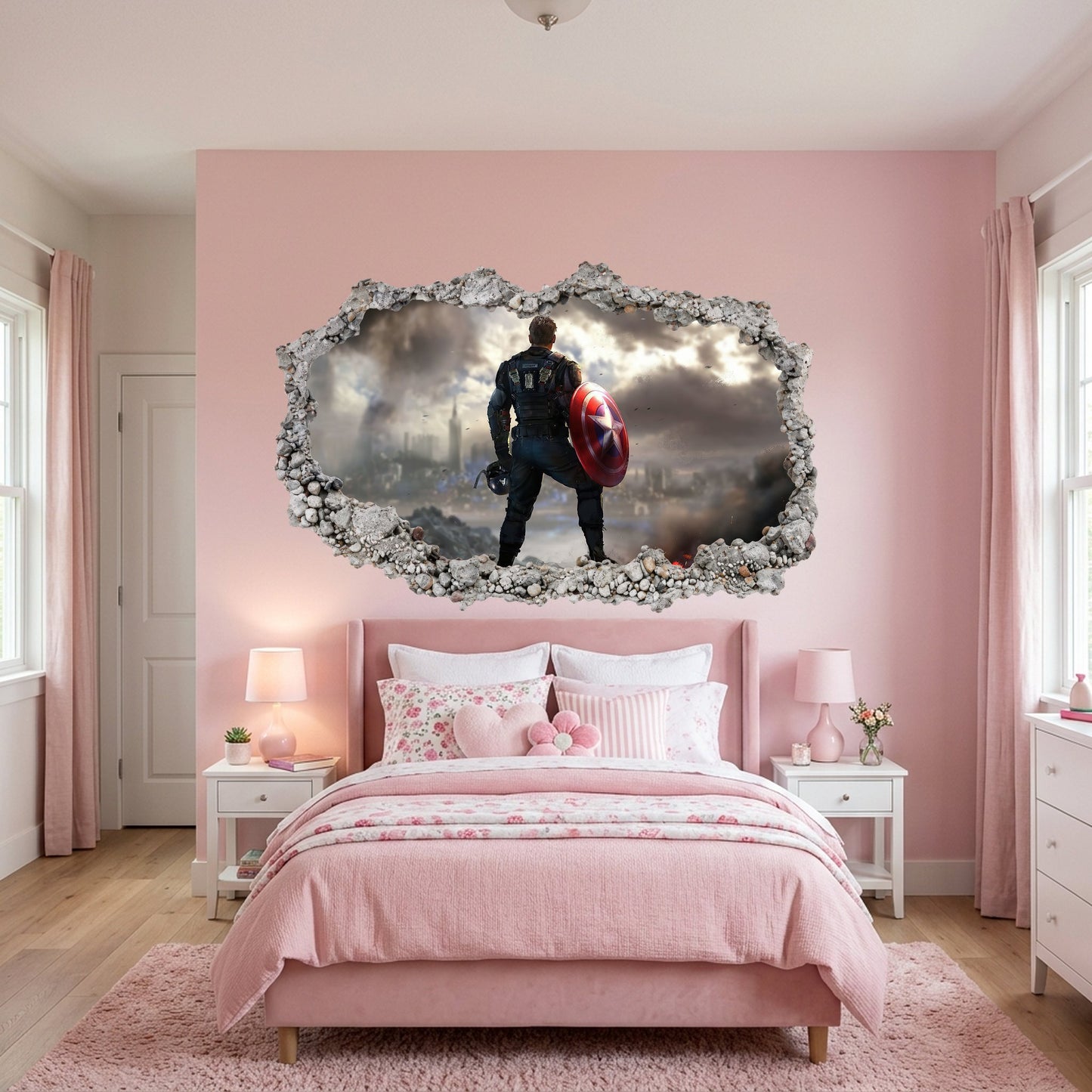 Marvel Avengers Superheroes Playroom Art Decal 3D Wall Hole Decal 043