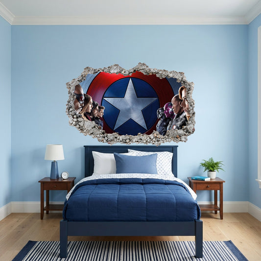 Marvel Cinematic Universe Avengers 3D Smashed Wall Decal Kids Room Decor 025