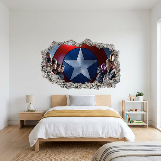 Marvel Cinematic Universe Avengers 3D Smashed Wall Decal Kids Room Decor 025