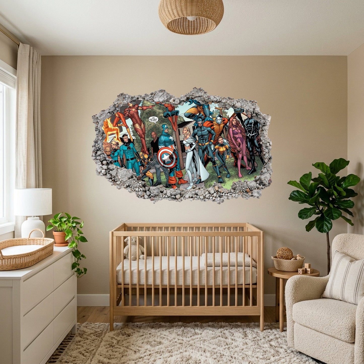 Marvel Cinematic Universe Avengers 3D Smashed Wall Decal Playroom Art Decal 009