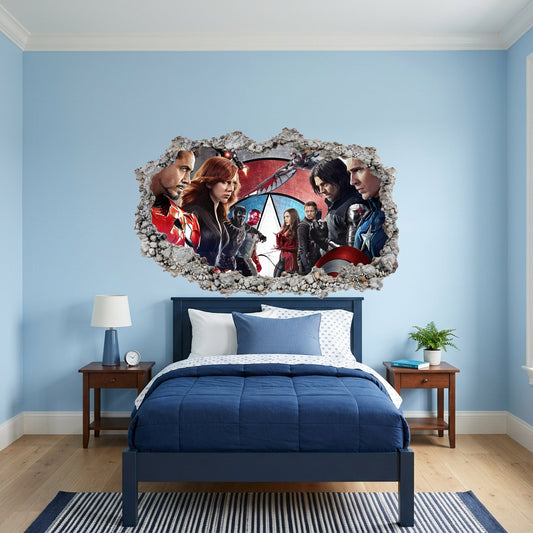Marvel Cinematic Universe Avengers 3D Wall Hole Decal Smashed Brick Decal 034