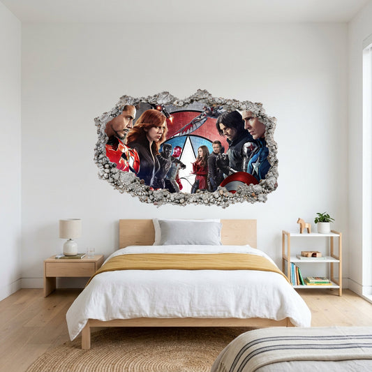 Marvel Cinematic Universe Avengers 3D Wall Hole Decal Smashed Brick Decal 034