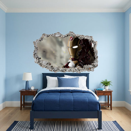 Marvel Iron Man Tony Stark Bedroom Decor 3D Wall Hole Decal 100