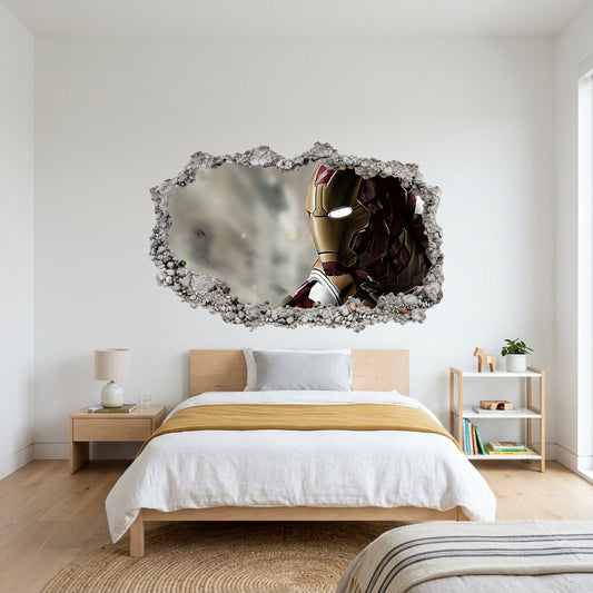 Marvel Iron Man Tony Stark Bedroom Decor 3D Wall Hole Decal 100