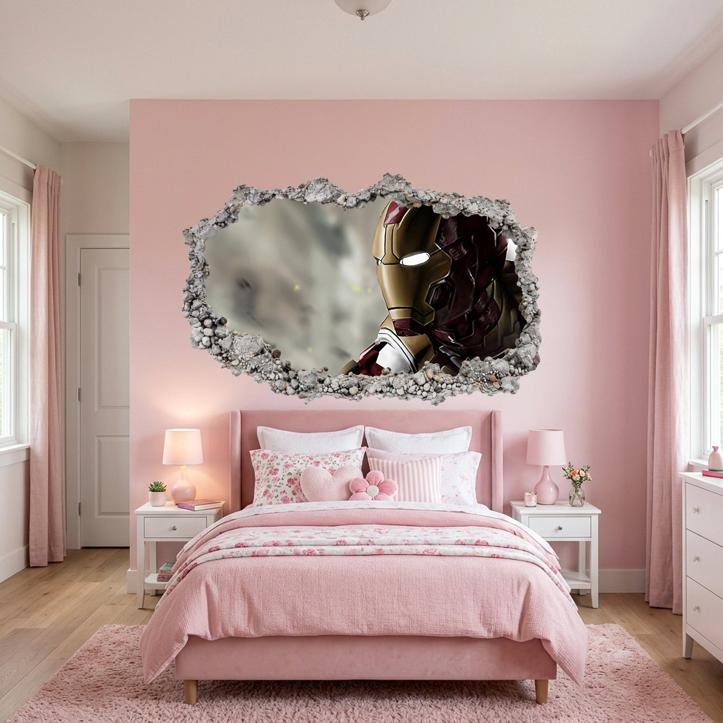Marvel Iron Man Tony Stark Bedroom Decor 3D Wall Hole Decal 100