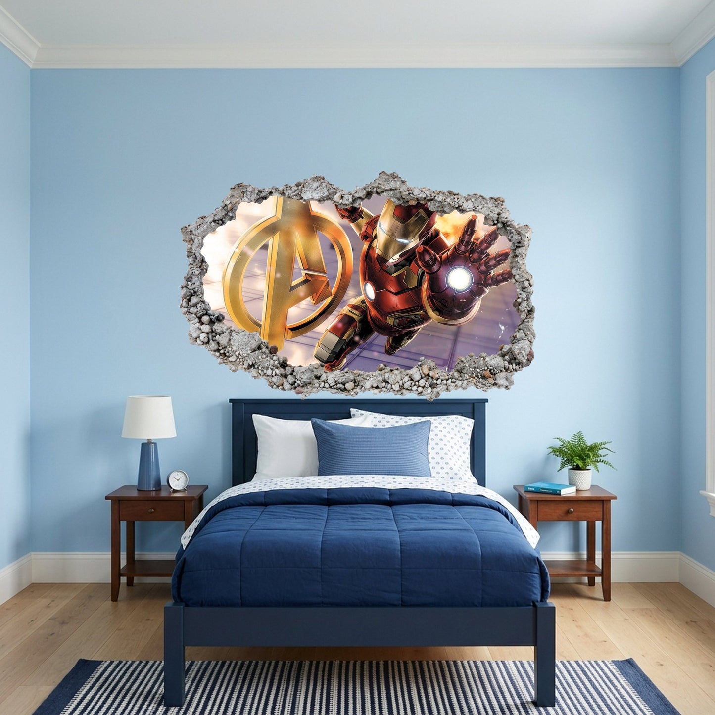 Marvel Iron Man Tony Stark Kids Room Decor 3D Smashed Wall Decal 093