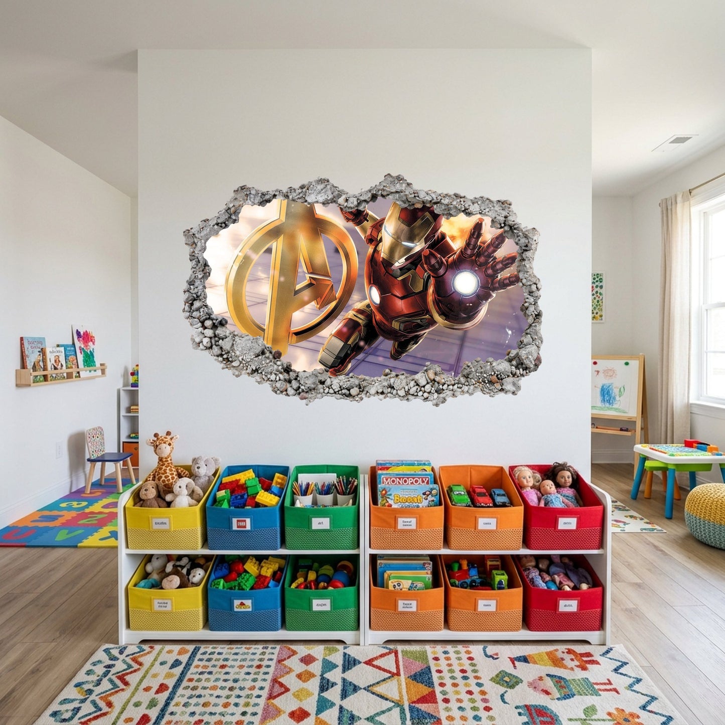 Marvel Iron Man Tony Stark Kids Room Decor 3D Smashed Wall Decal 093