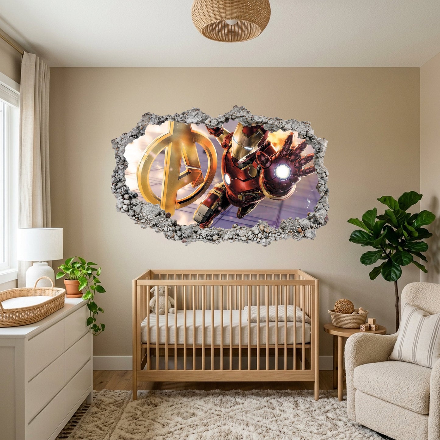 Marvel Iron Man Tony Stark Kids Room Decor 3D Smashed Wall Decal 093
