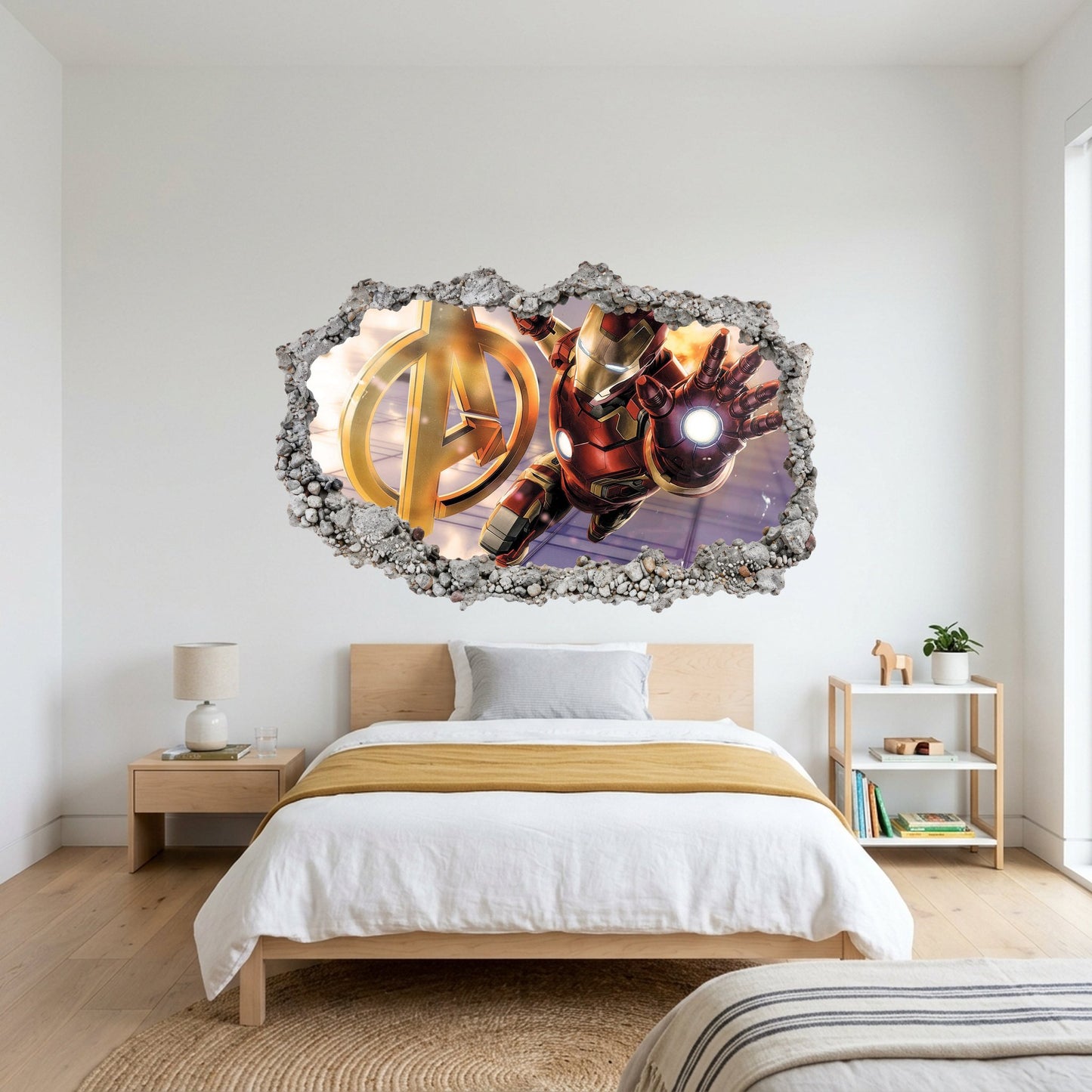 Marvel Iron Man Tony Stark Kids Room Decor 3D Smashed Wall Decal 093