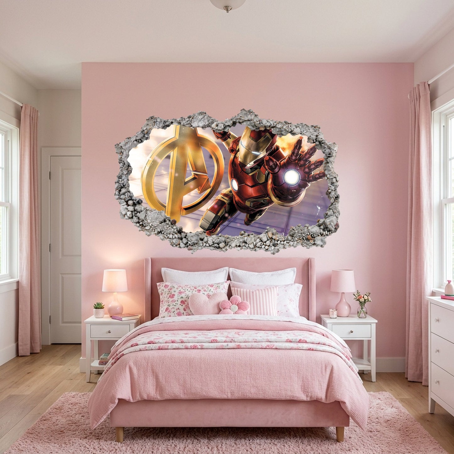 Marvel Iron Man Tony Stark Kids Room Decor 3D Smashed Wall Decal 093