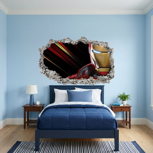 Marvel Superheroes Iron Man 3D Smashed Wall Decal 3D Effect Sticker 073