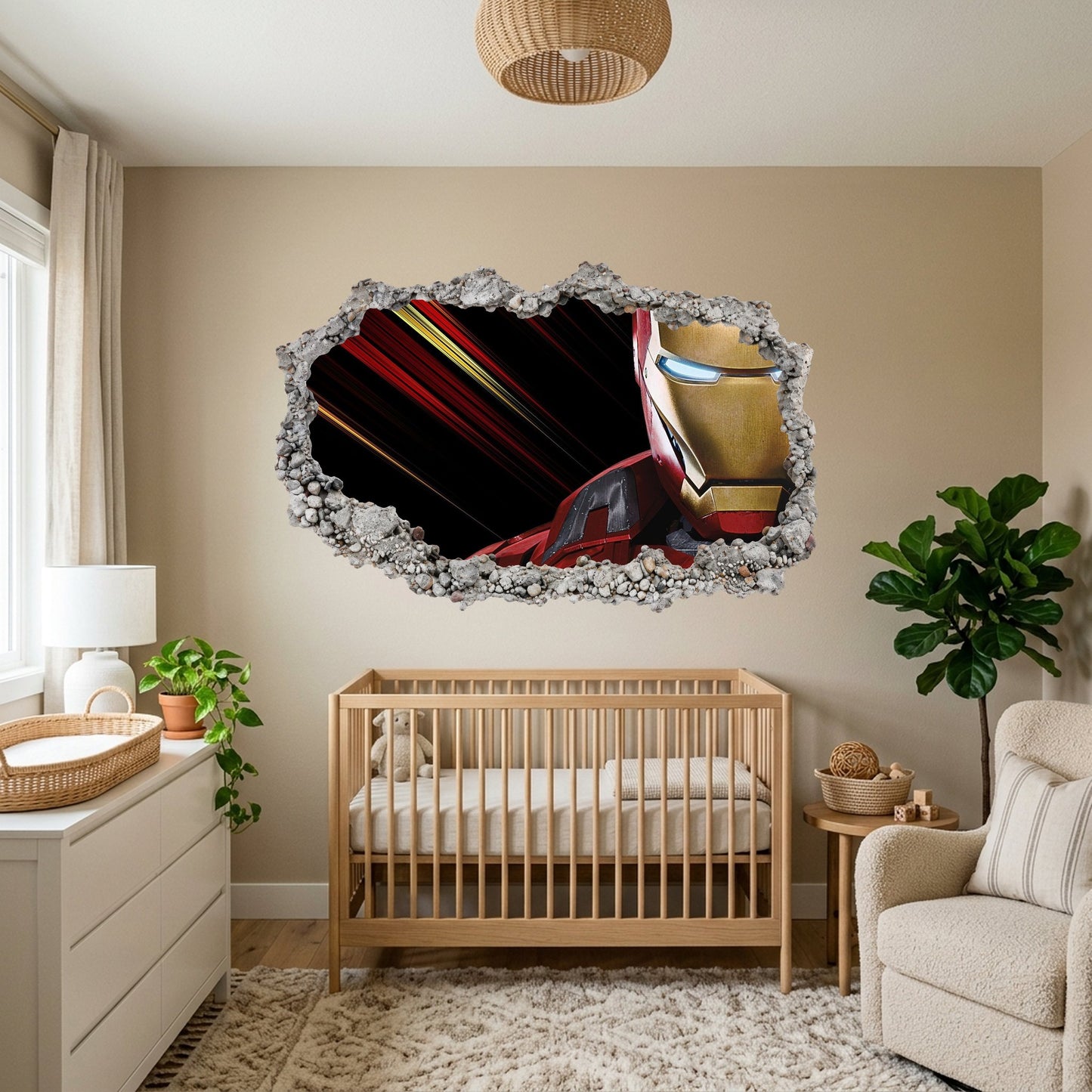Marvel Superheroes Iron Man 3D Smashed Wall Decal 3D Effect Sticker 073