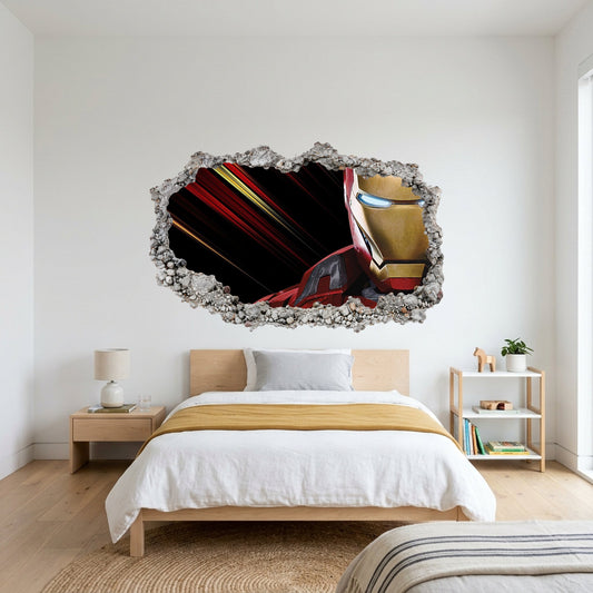 Marvel Superheroes Iron Man 3D Smashed Wall Decal 3D Effect Sticker 073