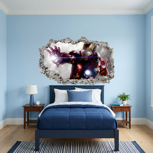 Marvel Superheroes Iron Man 3D Smashed Wall Decal Bedroom Decor 099