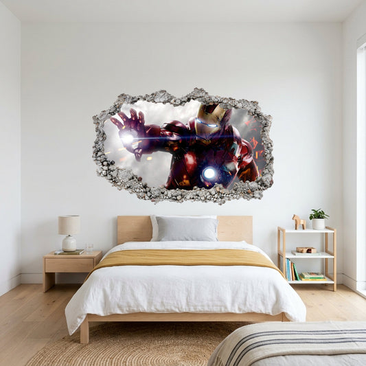 Marvel Superheroes Iron Man 3D Smashed Wall Decal Bedroom Decor 099