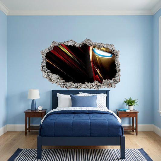 Marvel Superheroes Iron Man 3D Wall Hole Decal 3D Smashed Wall Decal 098