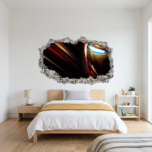 Marvel Superheroes Iron Man 3D Wall Hole Decal 3D Smashed Wall Decal 098