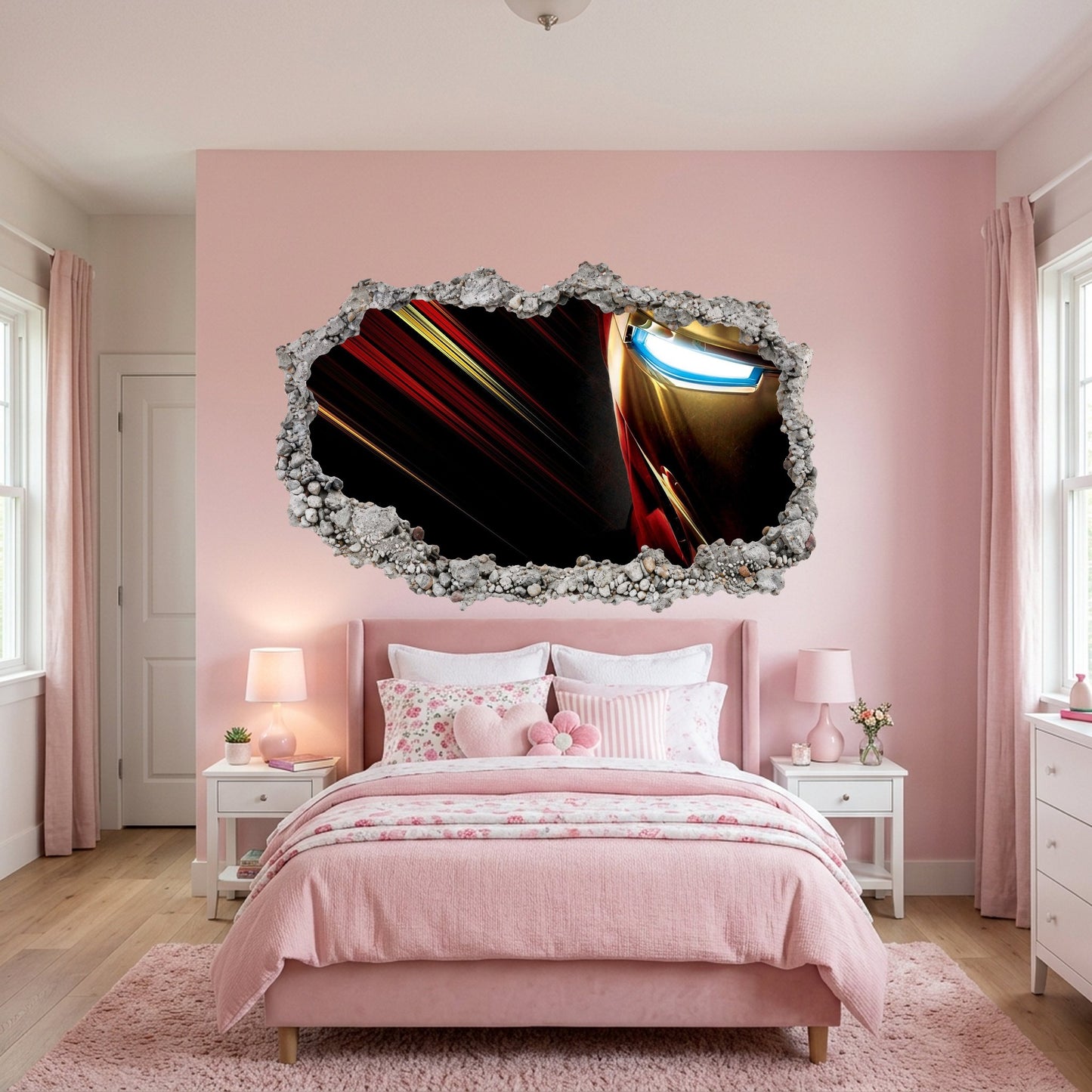 Marvel Superheroes Iron Man 3D Wall Hole Decal 3D Smashed Wall Decal 098