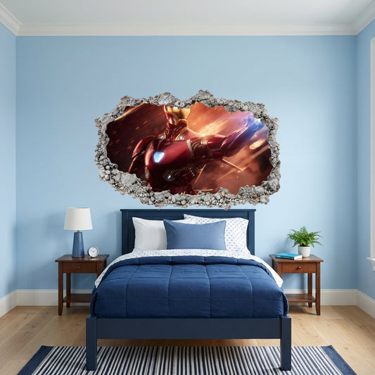 Marvel Superheroes Iron Man Bedroom Decor 3D Wall Hole Decal 078