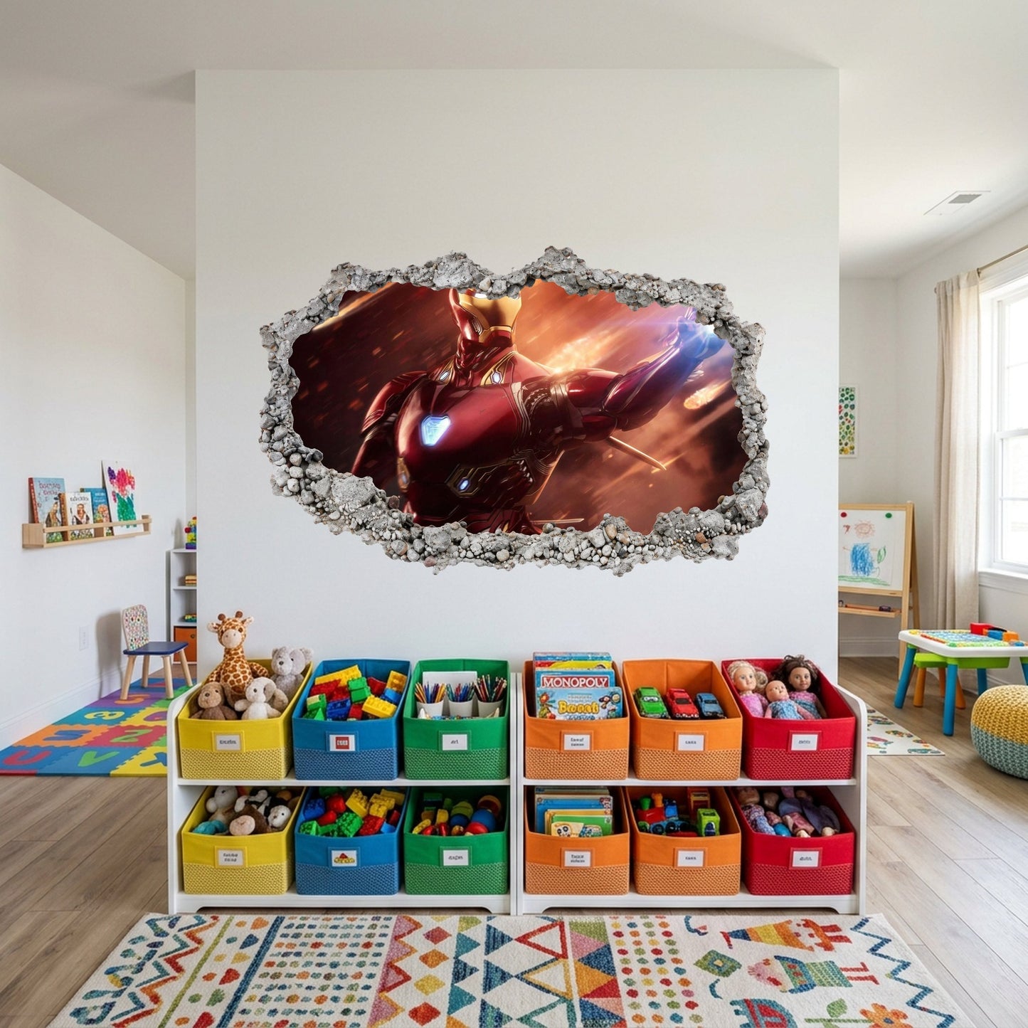 Marvel Superheroes Iron Man Bedroom Decor 3D Wall Hole Decal 078
