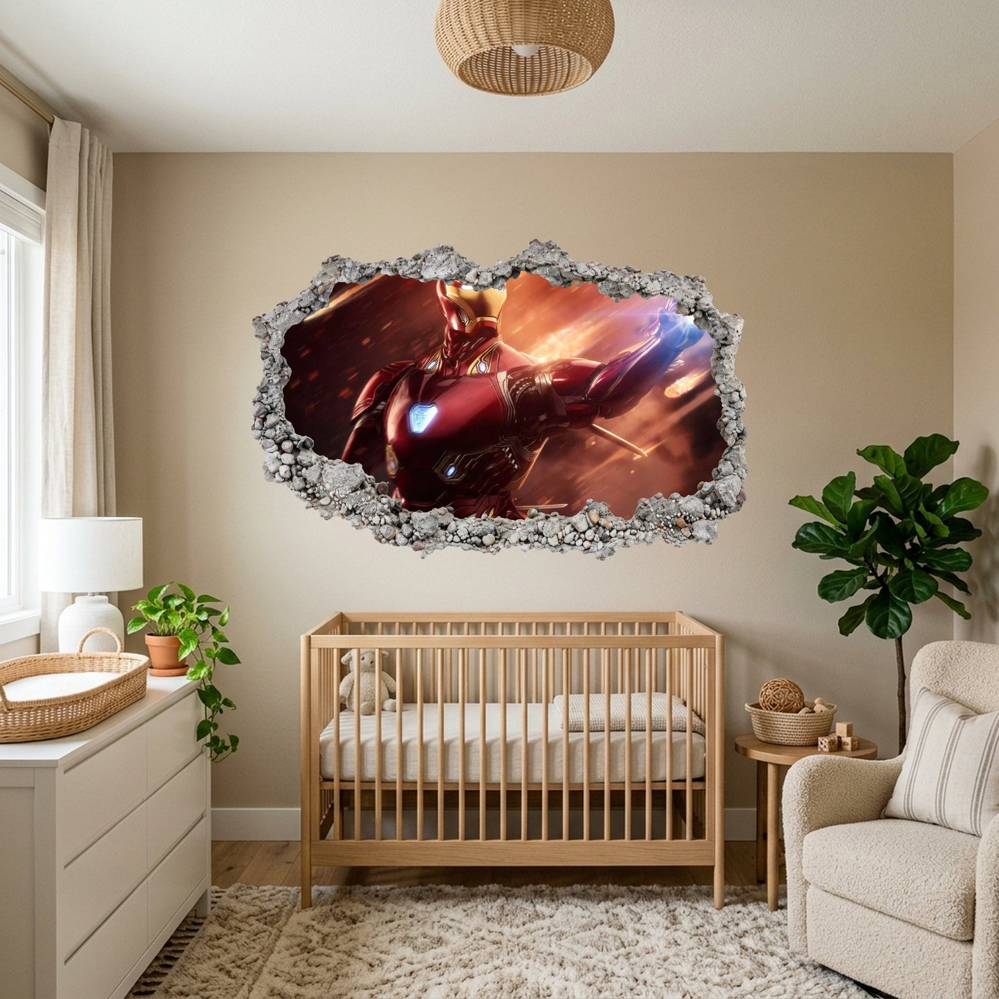 Marvel Superheroes Iron Man Bedroom Decor 3D Wall Hole Decal 078