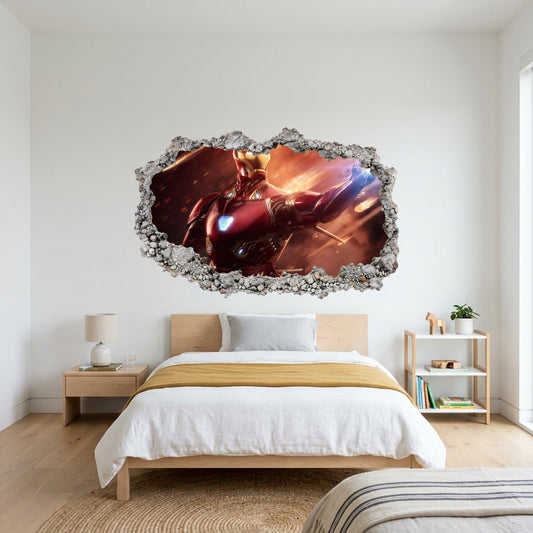 Marvel Superheroes Iron Man Bedroom Decor 3D Wall Hole Decal 078
