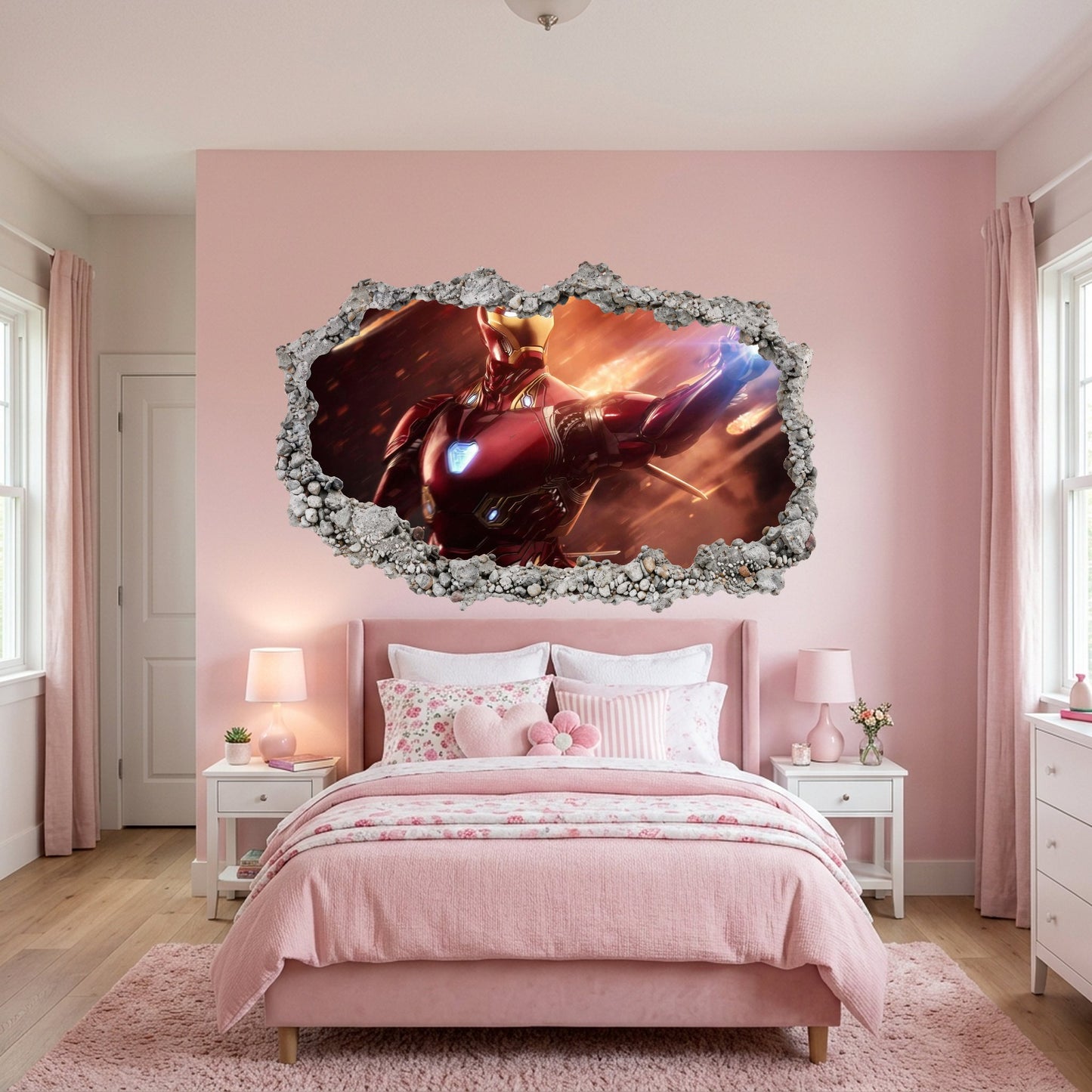 Marvel Superheroes Iron Man Bedroom Decor 3D Wall Hole Decal 078