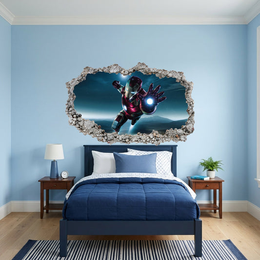 Marvel Superheroes Iron Man Smashed Brick Decal Vinyl Mural 075