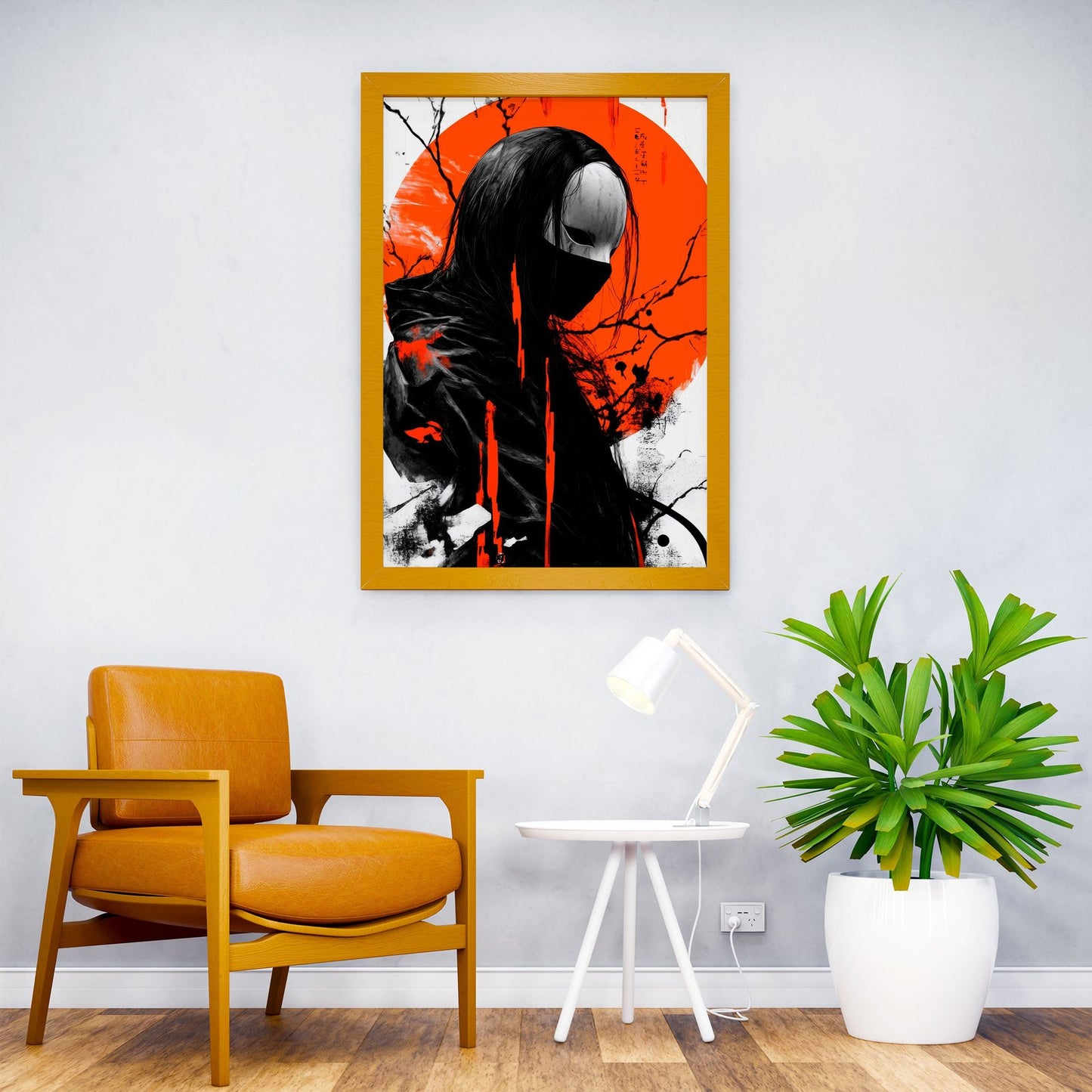 Masked Figure in Red Asian Style Poster | Wall Art for Home & Office | High-Quality Print - High-Quality Visual Display