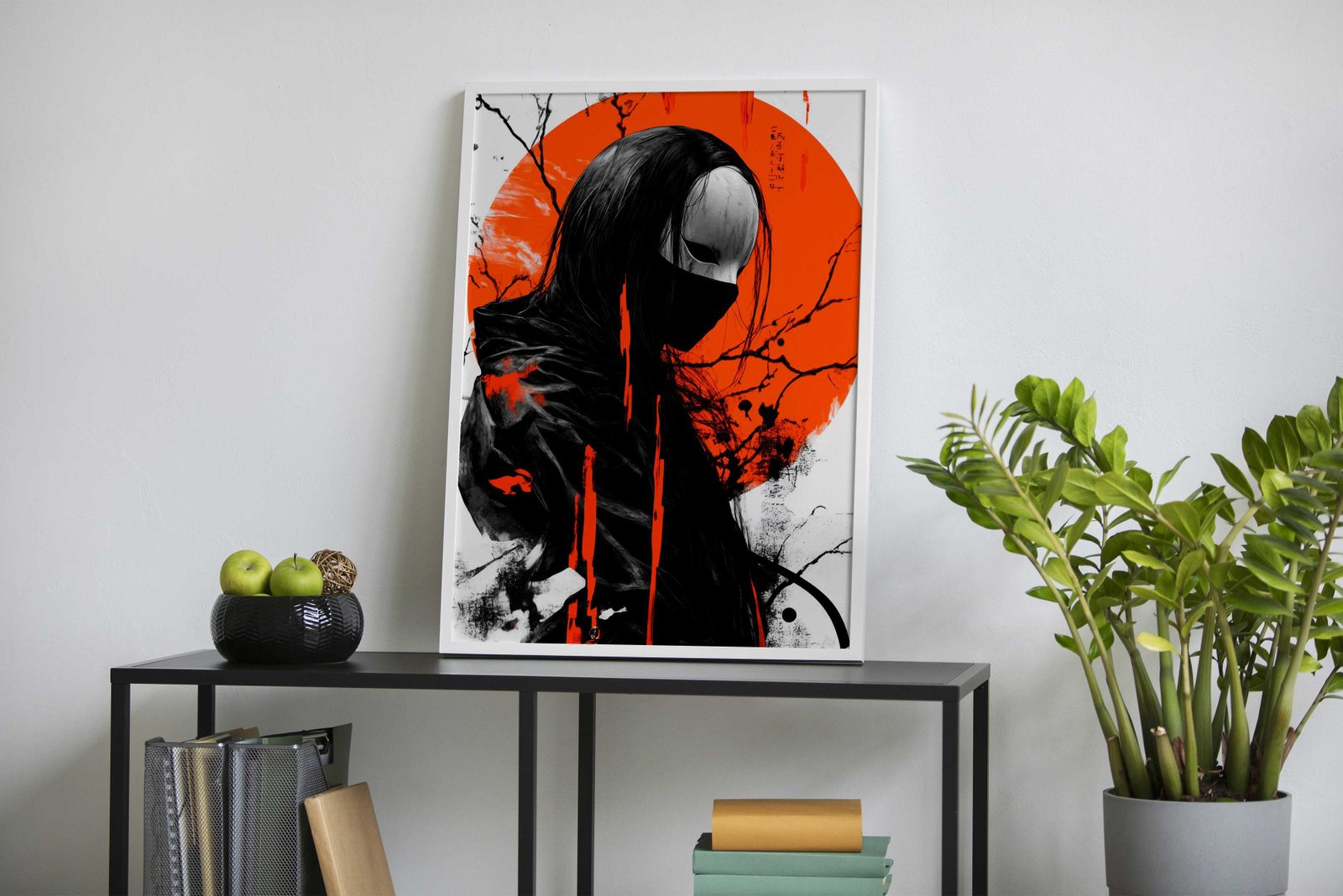 Masked Figure in Red Asian Style Poster | Wall Art for Home & Office | High-Quality Print - High-Quality Visual Display