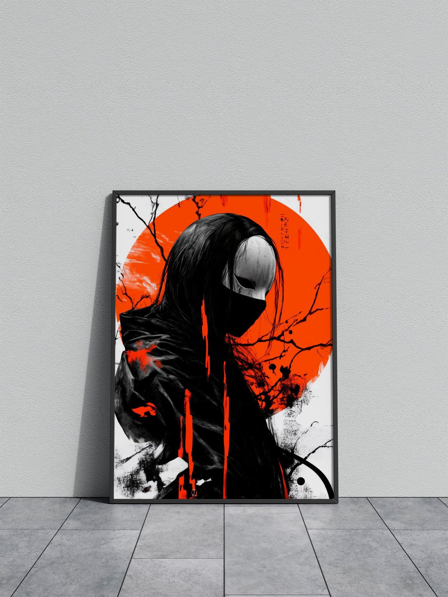 Masked Figure in Red Asian Style Poster | Wall Art for Home & Office | High-Quality Print - High-Quality Visual Display