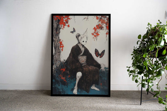 Masked Figure in a Garden Asian Style Poster | Wall Art for Home & Office | High-Quality Print - High-Quality Visual Display