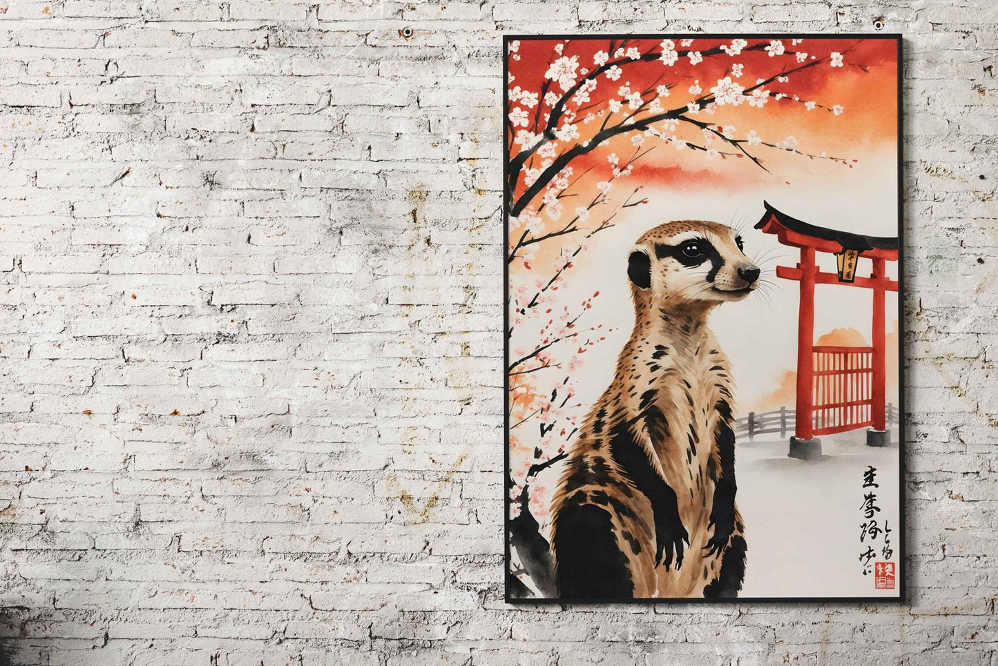 Meerkat Japan Painting Asian Style Poster | Wall Art for Home & Office | High-Quality Print - High-Quality Visual Display