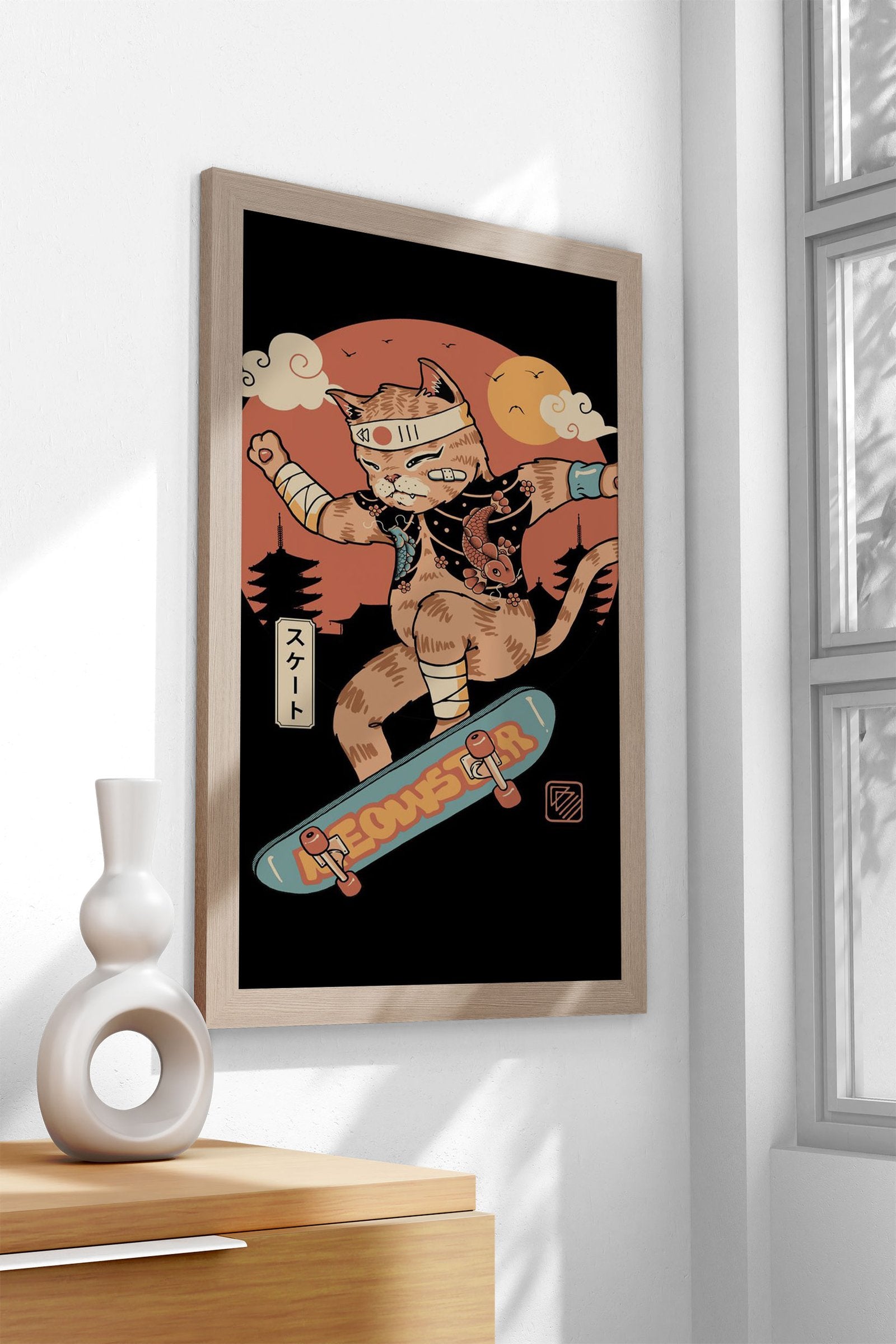 Meowster Skater II Asian Style Poster | Wall Art for Home & Office | High-Quality Print - High-Quality Visual Display